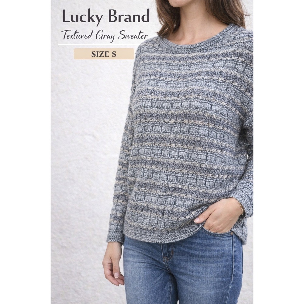 Lucky Brand Sweater Women S Gray Textured Knit Crewneck Long Sleeve Casual